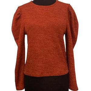Love Riche Puff Shoulder Pumpkin Top
